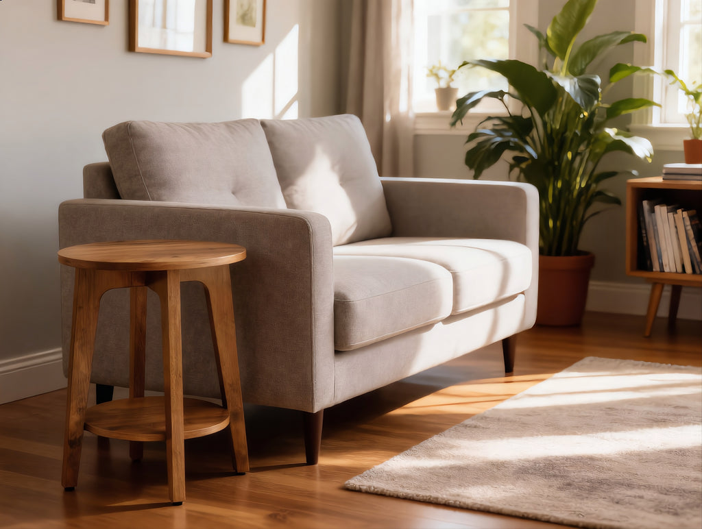 Round Wooden Side Table With Storage Shelf