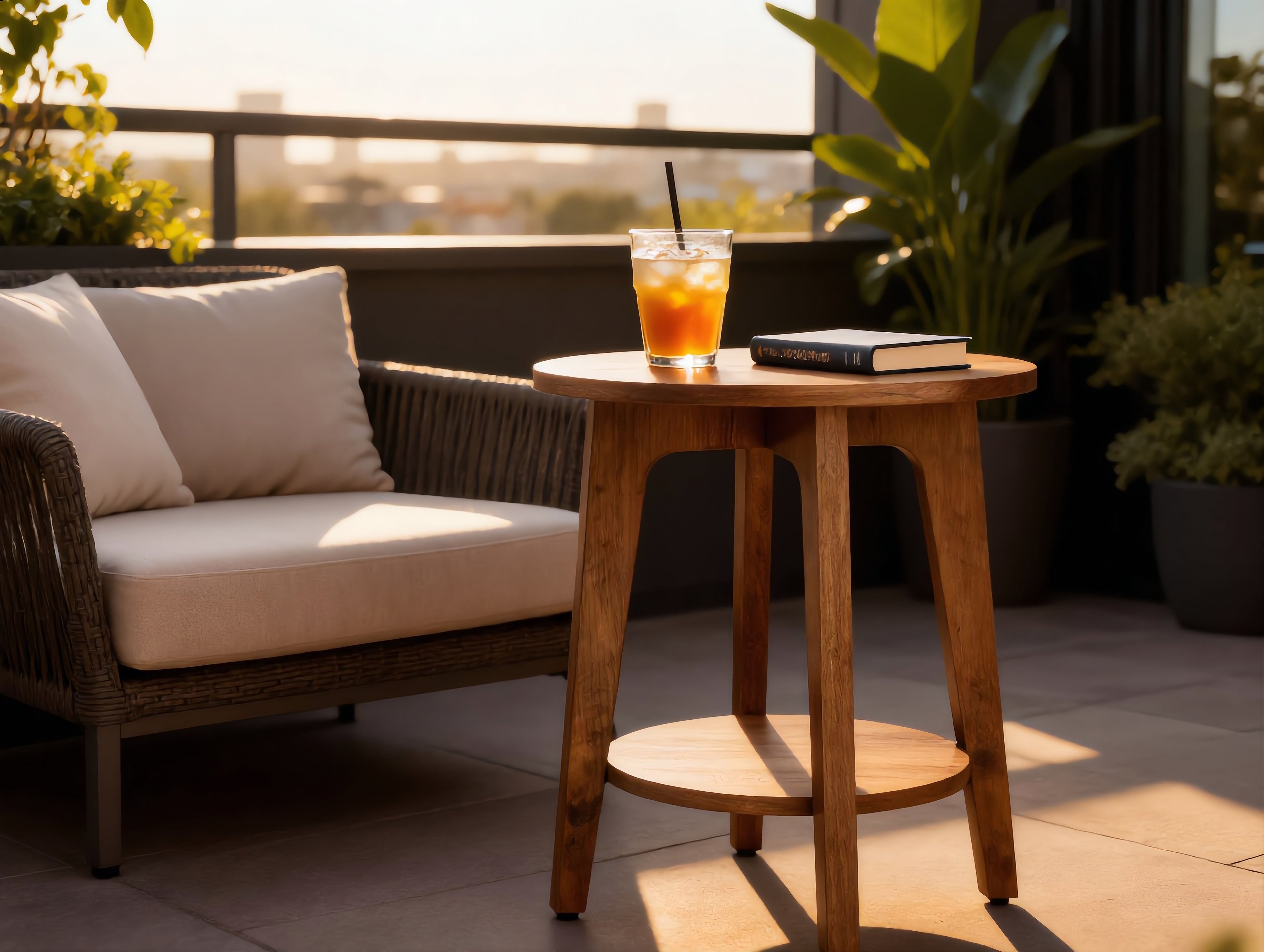 Round Wooden Side Table With Storage Shelf