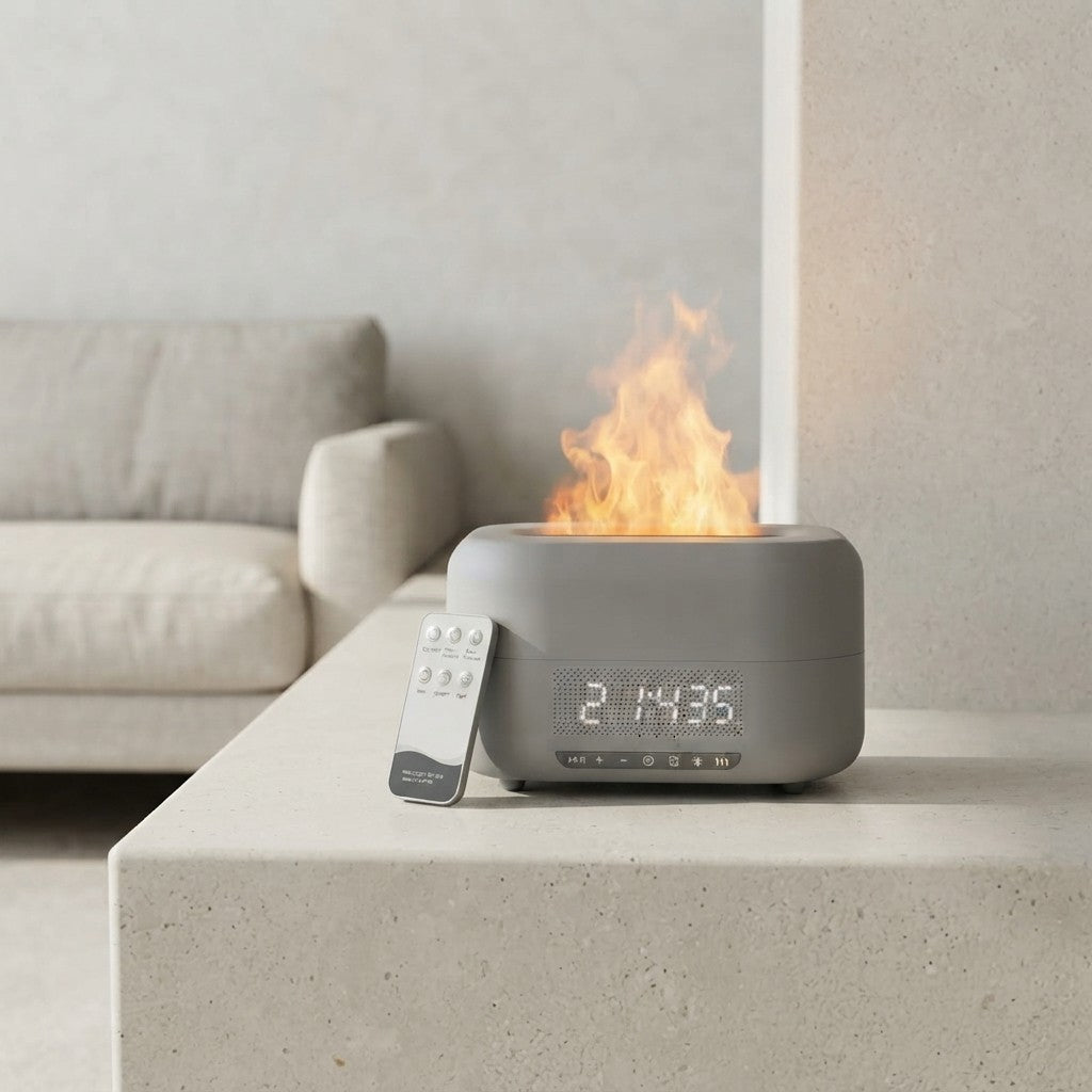 Flame Humidifier Clock With Remote Control