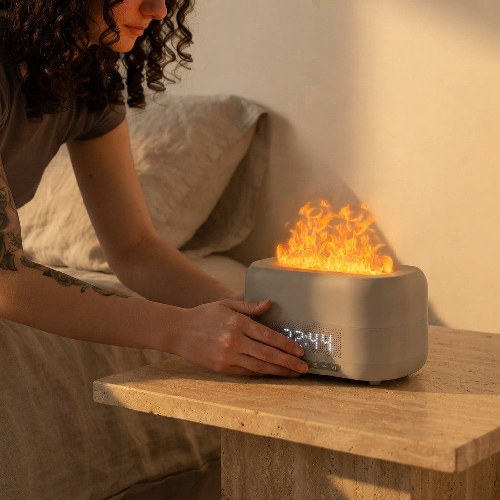 Flame Humidifier Clock With Remote Control