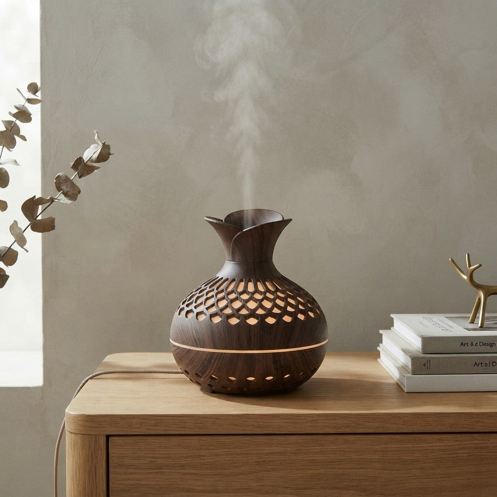 Wood Grain Ultrasonic Diffuser for Calm, Quiet Evenings