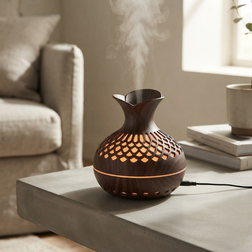 Wood Grain Ultrasonic Diffuser for Calm, Quiet Evenings